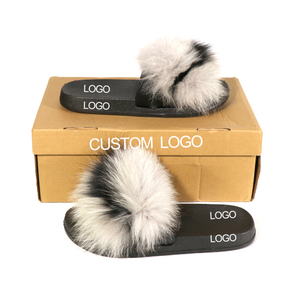 New Arrival High Quality PVC Sole Real Fox Fur Slippers Soft Fur Slides