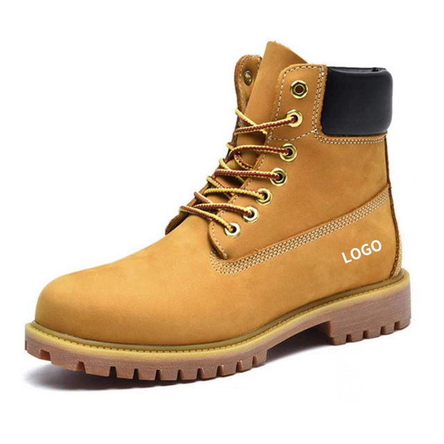 Yellow Leather Cat Shoes Men Work Boots