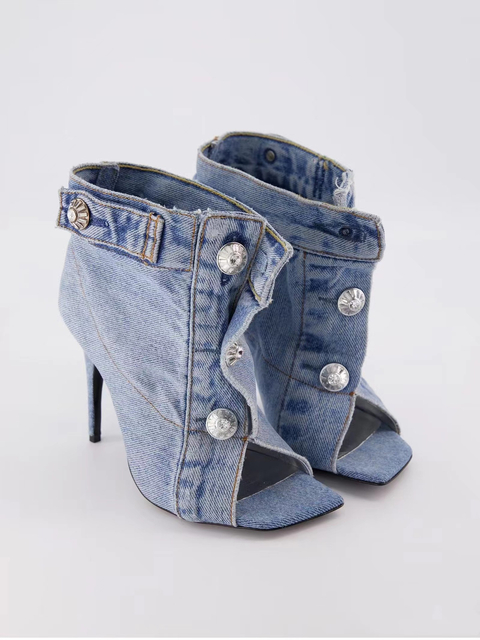 Thin High Heel Boots Women Shoes Fish Mouth Denim Cowboy Women Boots Shoes Ladies Sexy Ladies Stiletto Ankle Boots Heels