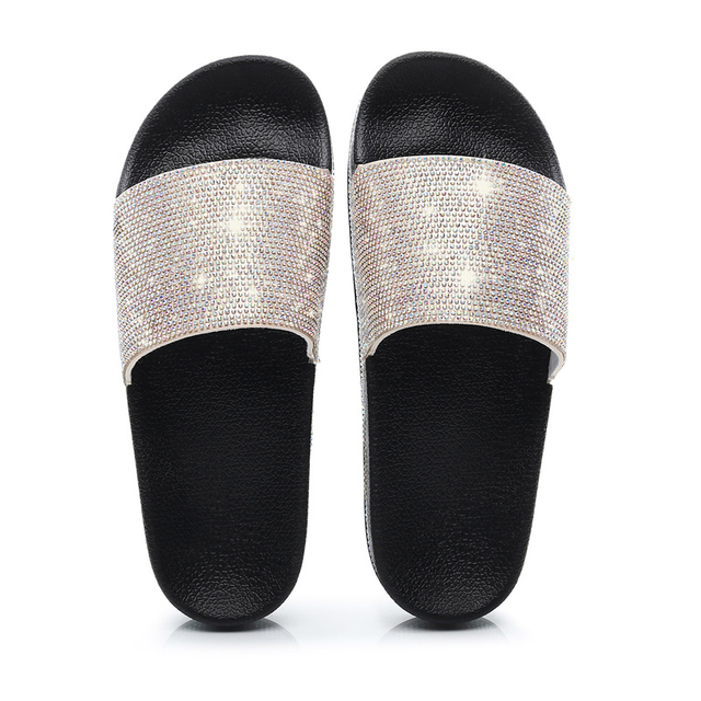 Design Flat Shoes Summer Casual Rhinestone Lady Woman Slipper Crystal