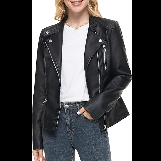 Leather Jacket for Women Faux Stand Collar Zip Up Motorcycle Short PU Moto Biker Outwear Coat