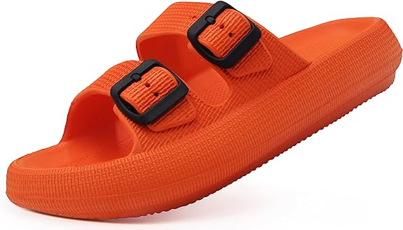 Slides for Women Men Double Buckle Adjustable Thick Sole Pillow Slippers Bathroom Sandals