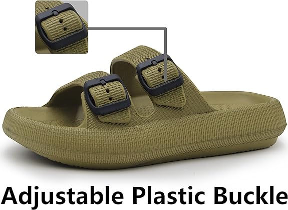 Mens Lightweight Comfort Slides Double Buckle Slip-on Adjustable EVA Orthopedic Flat Sandals