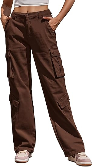 Women Pants High Waisted Cargo Pants Combat Military Trousers Wide Leg Casual Pants 8 Pockets