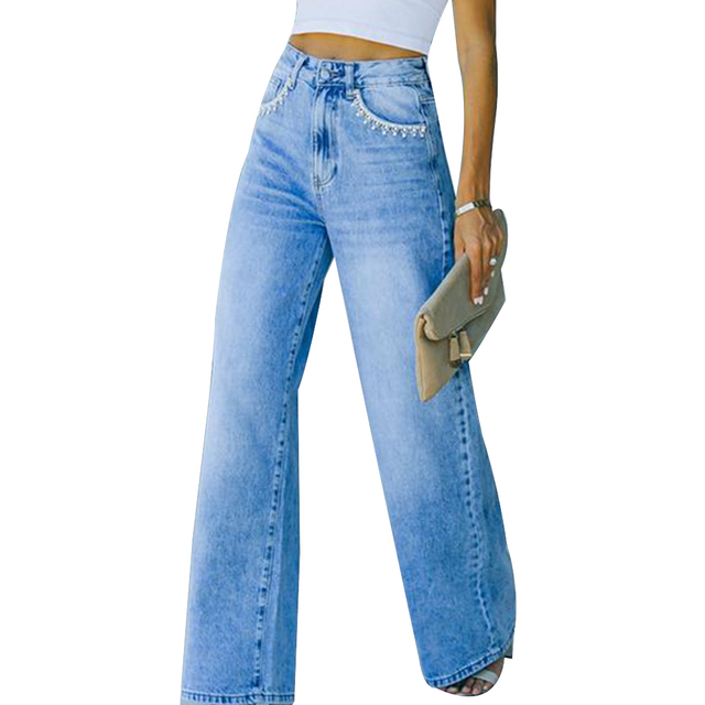 High Waist Women Jeans Pantsuit Plus Size Wide Leg Pants Denim Jeans Women
