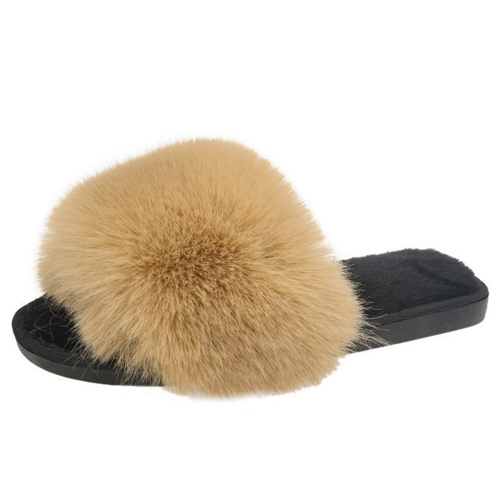 New Arrival High Quality PVC Sole Real Fox Fur Slippers Soft Fur Slides