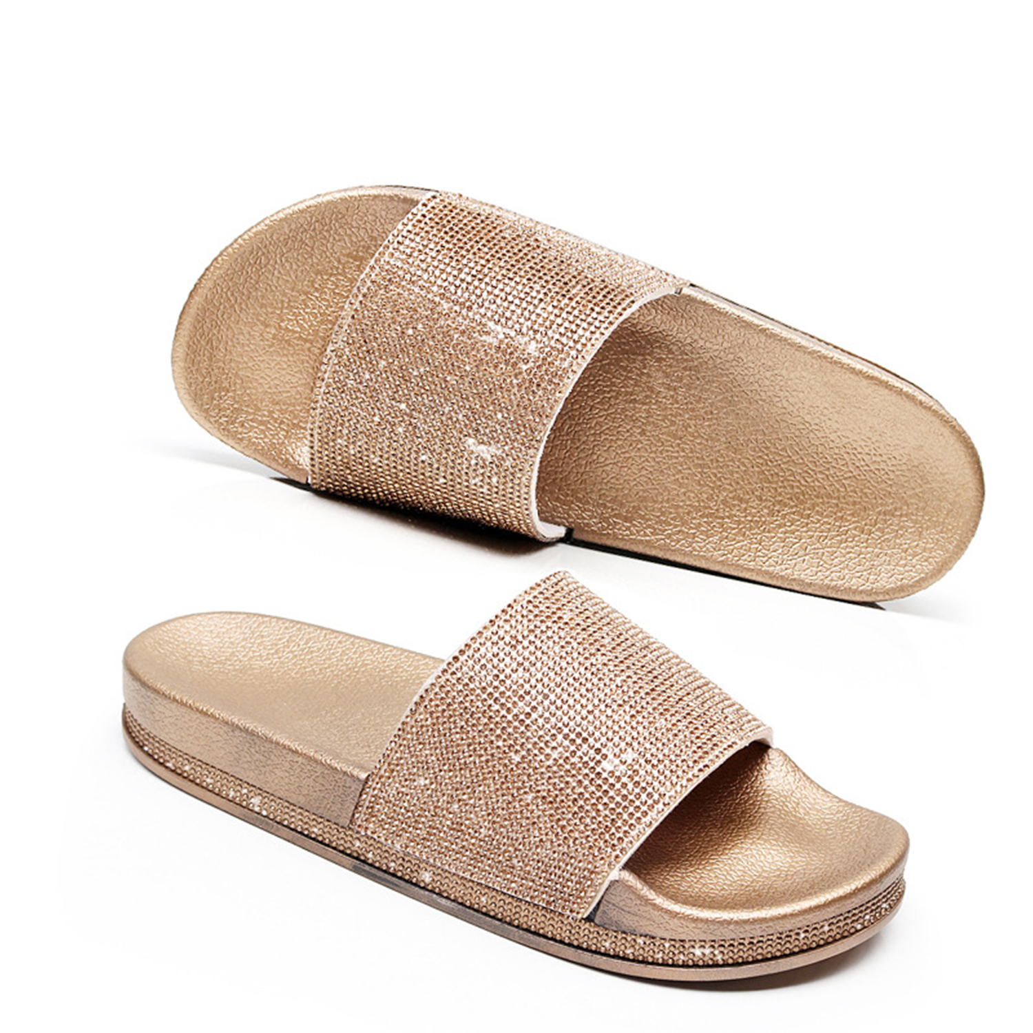 Design Flat Shoes Summer Casual Rhinestone Lady Woman Slipper Crystal