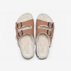 Autumn Winter New Fleece Slippers Women Cork Slippers Warm Men's Sandals Outdoor Suede Leather Double Buckled Open Toe Slippers