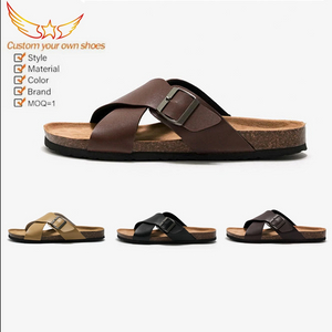 Men Cork Non-slip Sandals Cross Strap Male Fashion Beach Casual Shoes Summer Solid Color Flat Slippers for Men Rubber