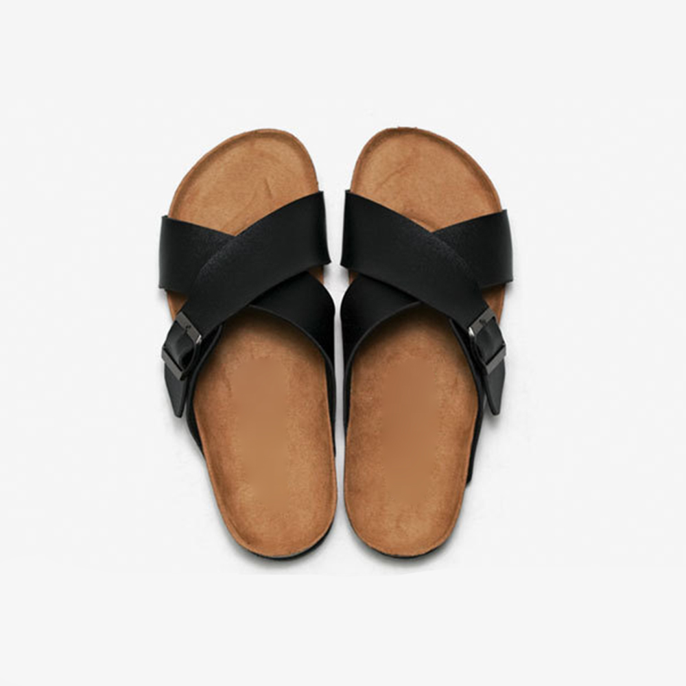Men Cork Non-slip Sandals Cross Strap Male Fashion Beach Casual Shoes Summer Solid Color Flat Slippers for Men Rubber