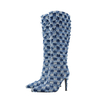 Denim Cowboy Boot Shoes for Women Botas Altas Hasta La Rodilla Botas Largas Para Mujer Long Boots for Women with Heels