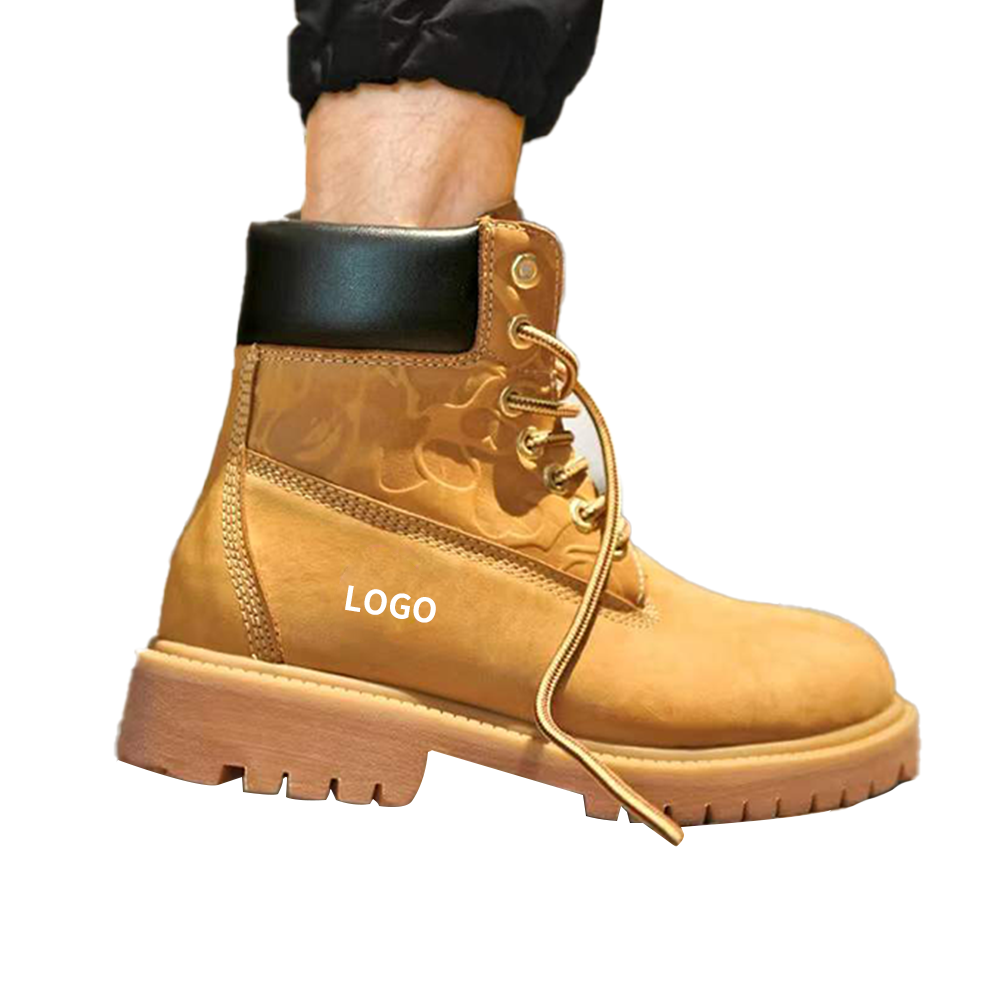 Yellow Leather Cat Shoes Men Work Boots
