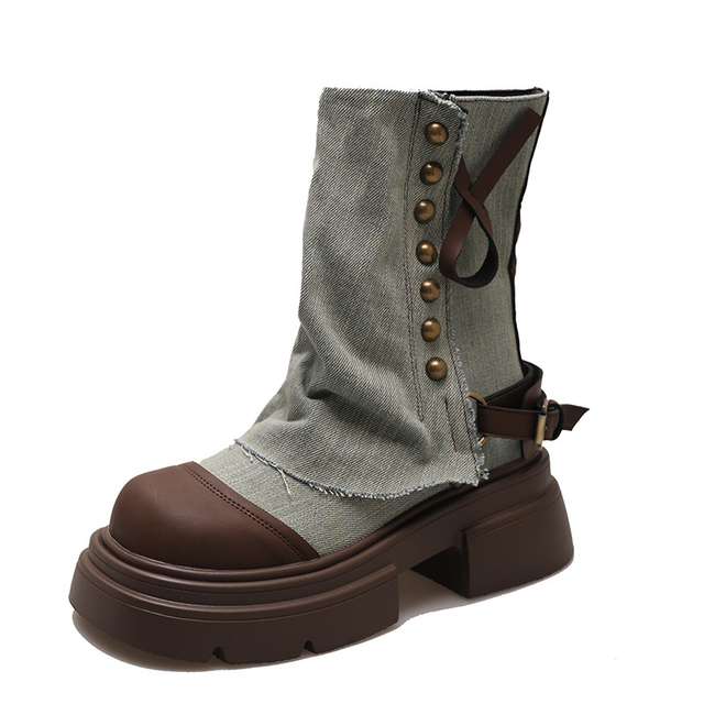 Custom Logo Denim Knee Boots Women's Customized boots for women