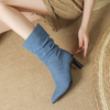 New Fashion High Women Boots High Heels Pointed Toe Woman Knee High Boots Lady Sexy Denim Cowboy Boots