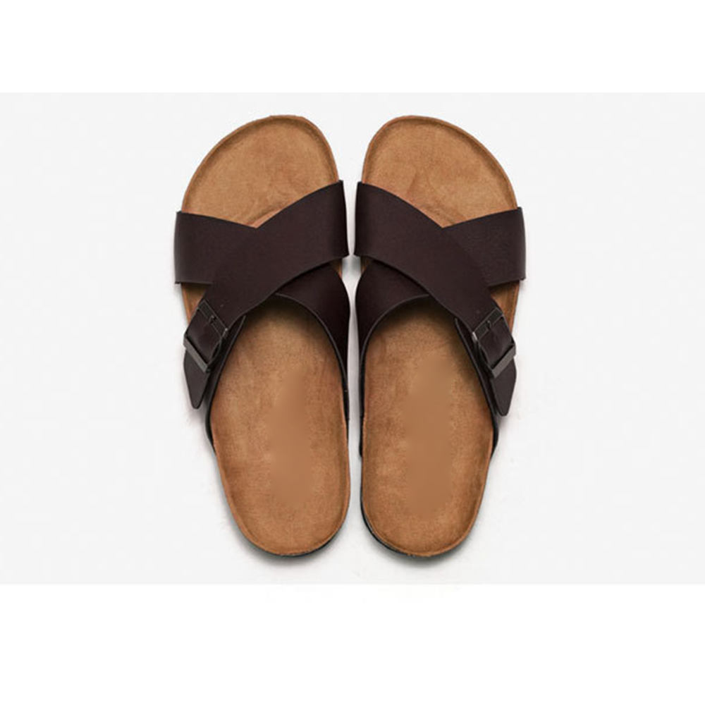 Men Cork Non-slip Sandals Cross Strap Male Fashion Beach Casual Shoes Summer Solid Color Flat Slippers for Men Rubber