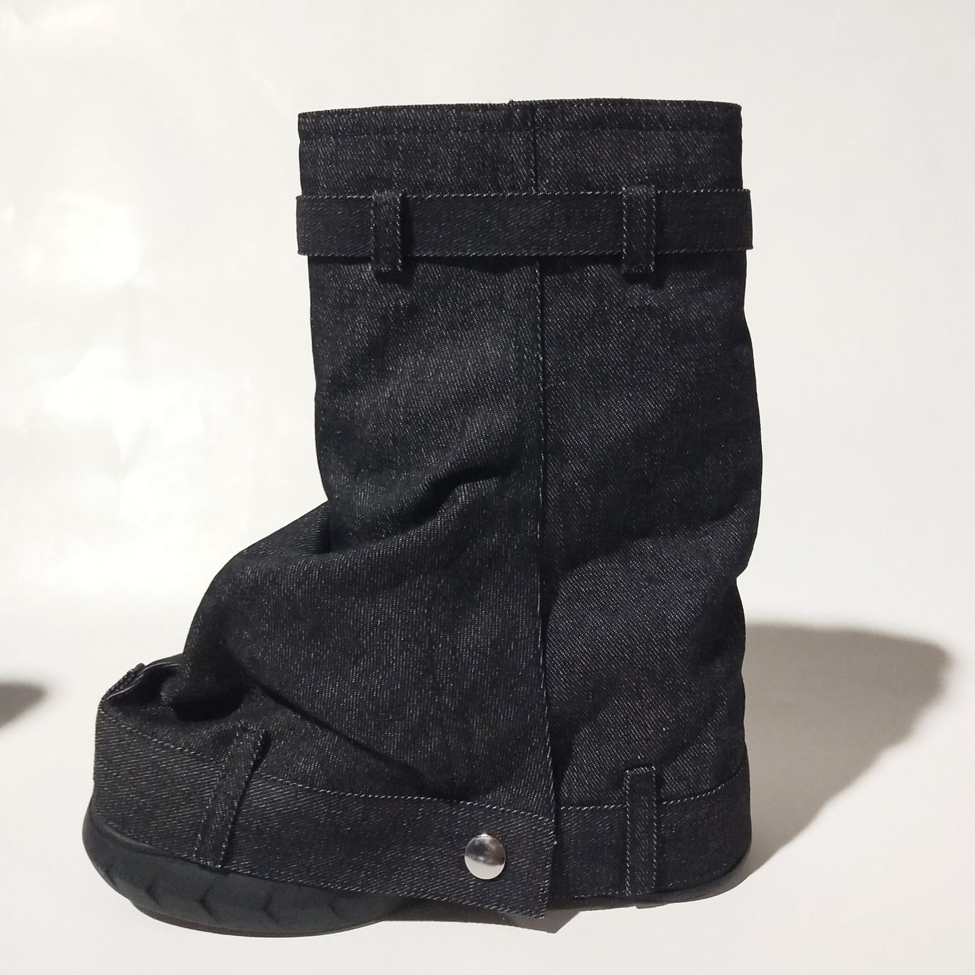 Fashion Designer Lock Platform Heels Denim Cowboy Female High Heel Boots for Women Botas De Caucho Shoes Woman Boot