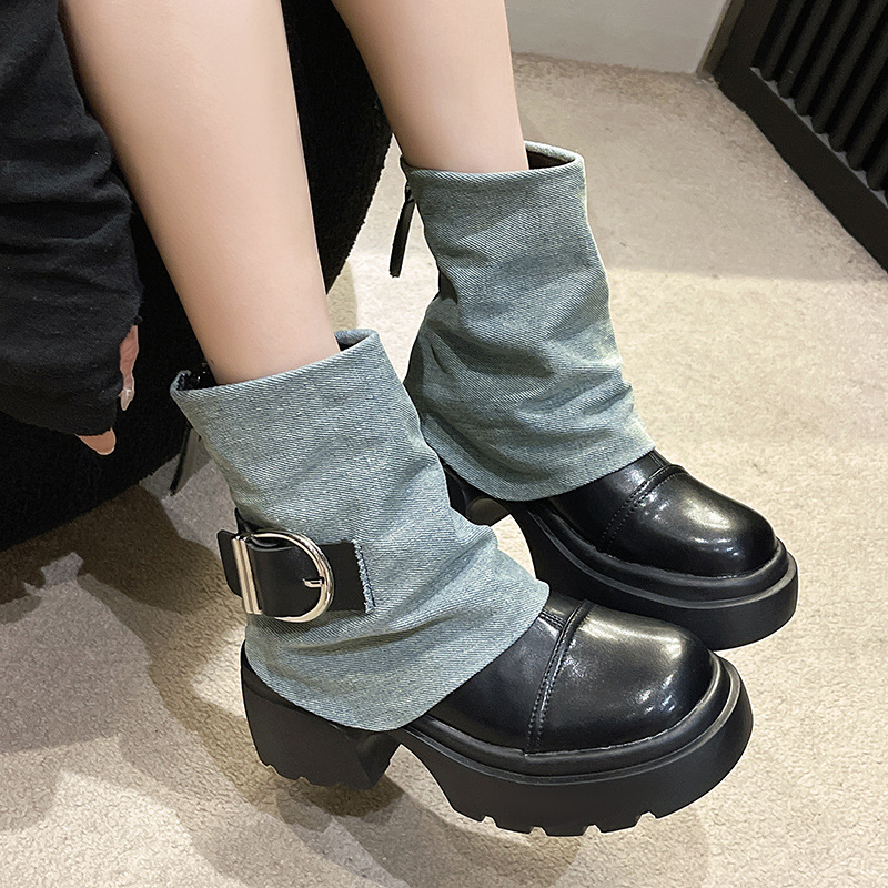 Short Denim Boots for Women 2023 Summer New Arrivals Unique Design Trendy Chunky Platform Boots