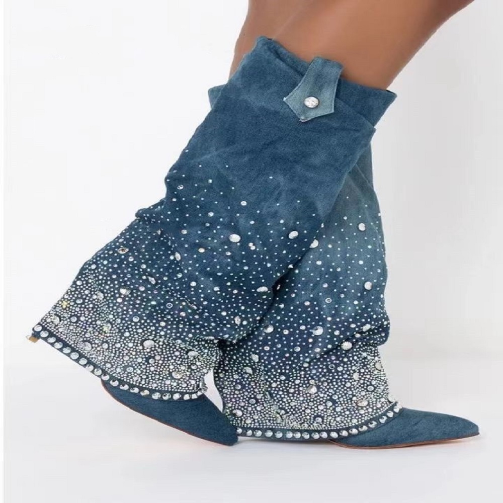 Denim Boots Women Shoes Knee-high Botas Femininas Cowboy Boots Botas Zapatos De Mujer Winter Boots for Men