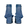 Metallic Lock Zipper Thick Soles Women Round Toe Slip-on Party Shoes Cowboy Denim Knee High Boots