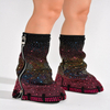 Wedge Metal Zipper Round Toe Slip On Calf Boot Sexy Diamond Rhinestone denim cowboy boots women shoes knee-high over-the-knee