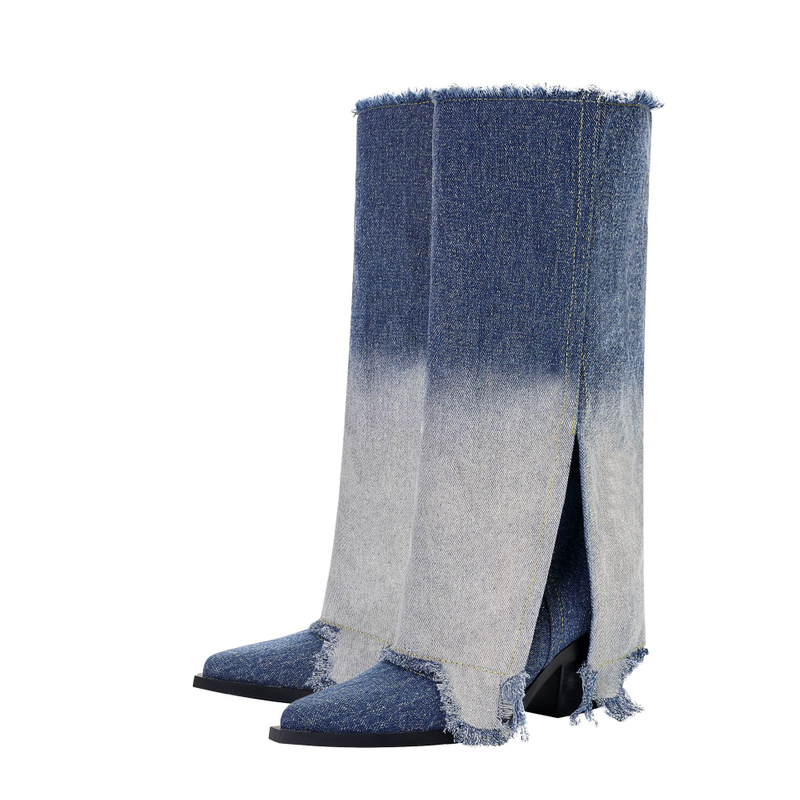 Denim cowboy luxury outdoor winter womens boots high heels boots 