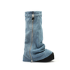 Lock Wedge Heel Platform Cowboy Botas Thigh Long Denim Chunky Fashion Wide Calf Boots for Women