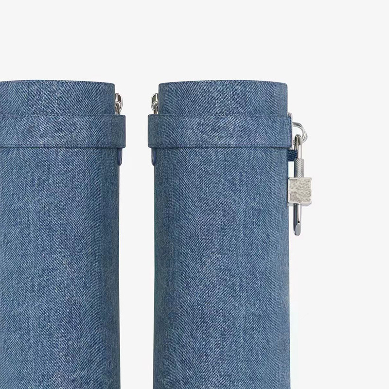 Design elegant solid denim cowboy wide calf lock decoration ladies winter botas dama long boots high boots women shoes knee