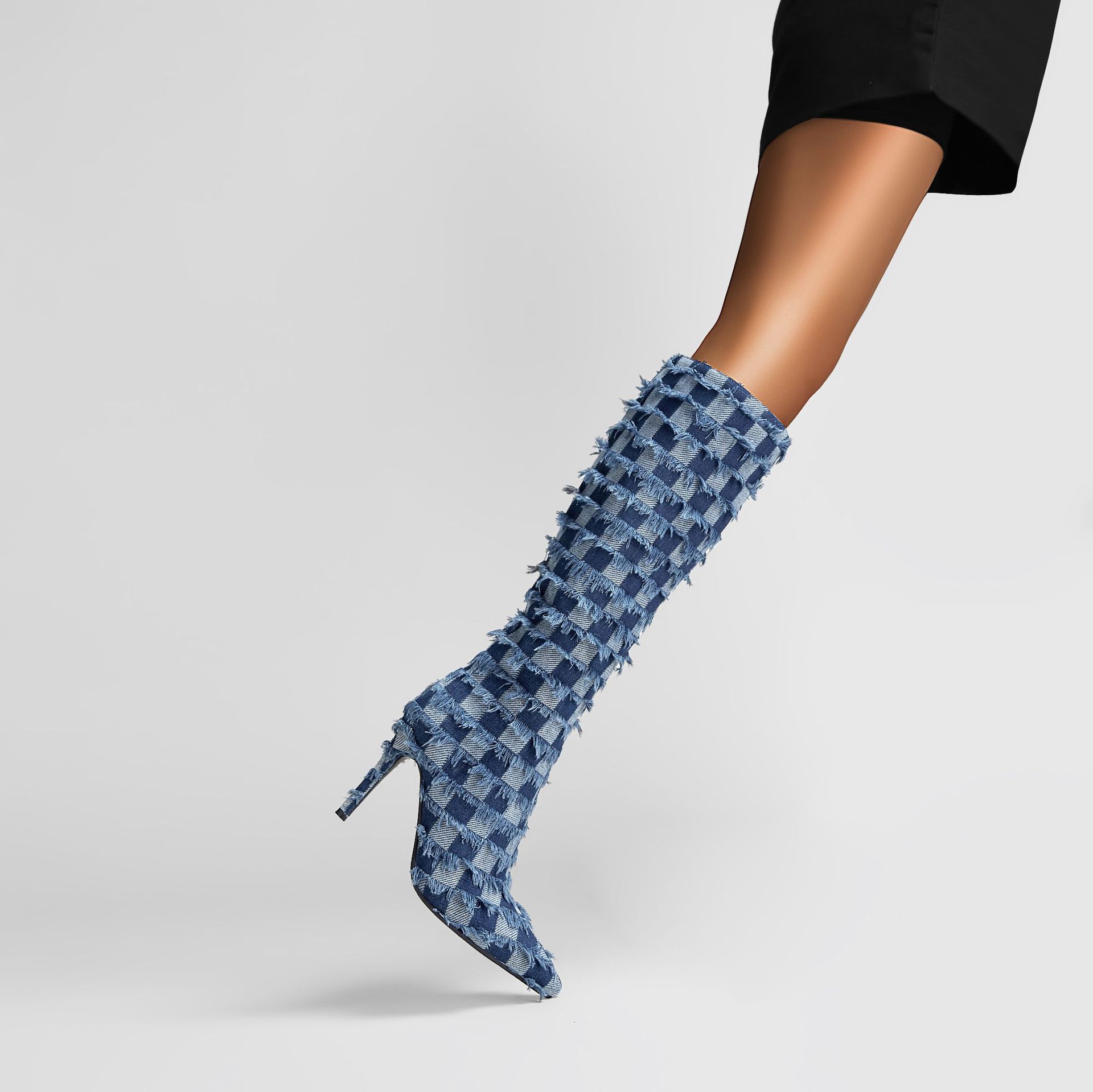Denim Cowboy Boot Shoes for Women Botas Altas Hasta La Rodilla Botas Largas Para Mujer Long Boots for Women with Heels