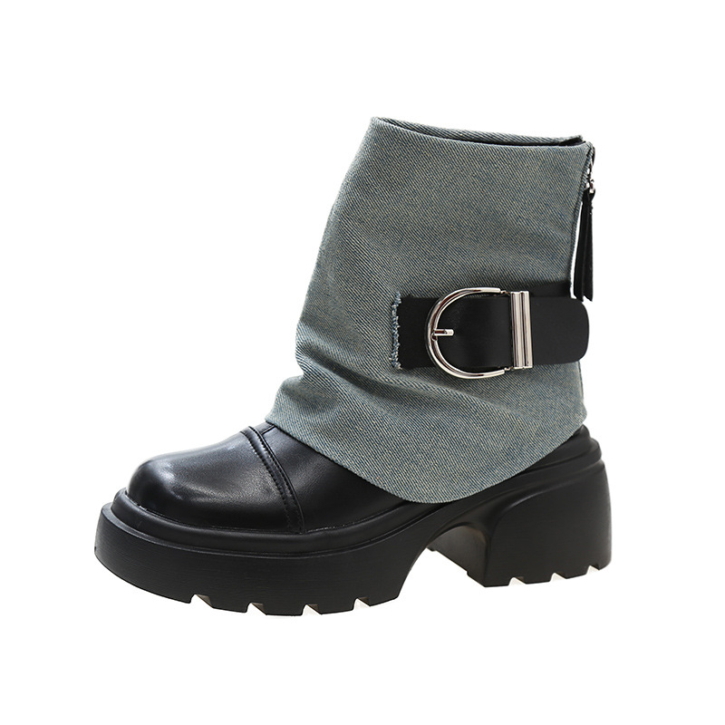 Short Denim Boots for Women 2023 Summer New Arrivals Unique Design Trendy Chunky Platform Boots
