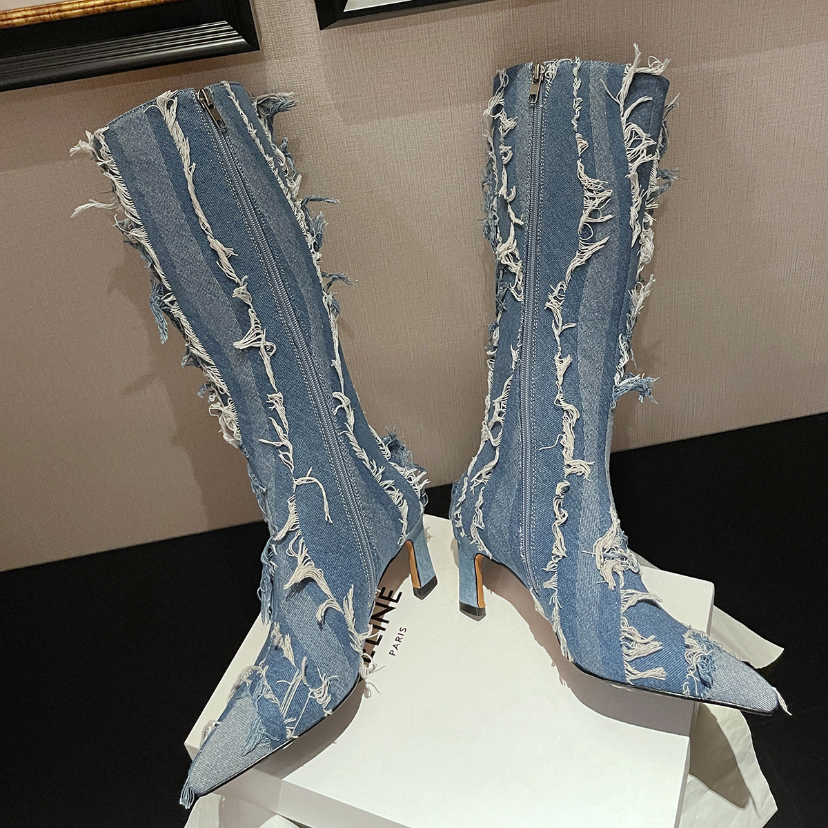 Denim Platform Boots Femme Shoes Women Winter Boots Cowboy Rubber Botas Femininas Thigh High Boots Women