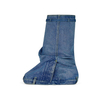 Metallic Lock Zipper Thick Soles Women Round Toe Slip-on Party Shoes Cowboy Denim Knee High Boots
