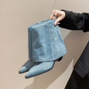 Fashion Women Shoes Pointed Toe Chunky Heel Winter Ladies Blue Denim Ankle Boots