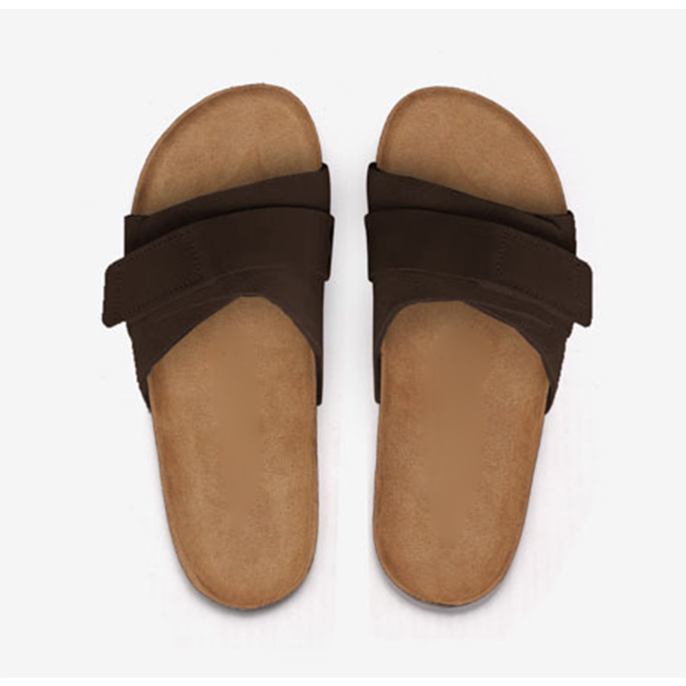 Fashion Solid Color Cork Bottom Beach Open Toe Strap Men's Summer Cork Leather Sole Slippers Sole Flat Sandals