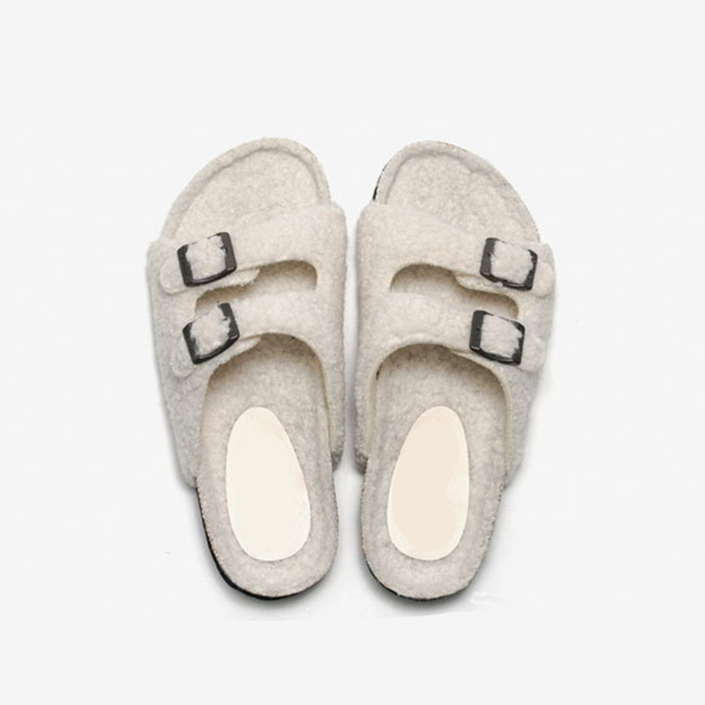 Faux Fur Slippers New Autumn And Winter Cork Slippers Women Lamb Uppers Warm Outer Wear Beach Shoes