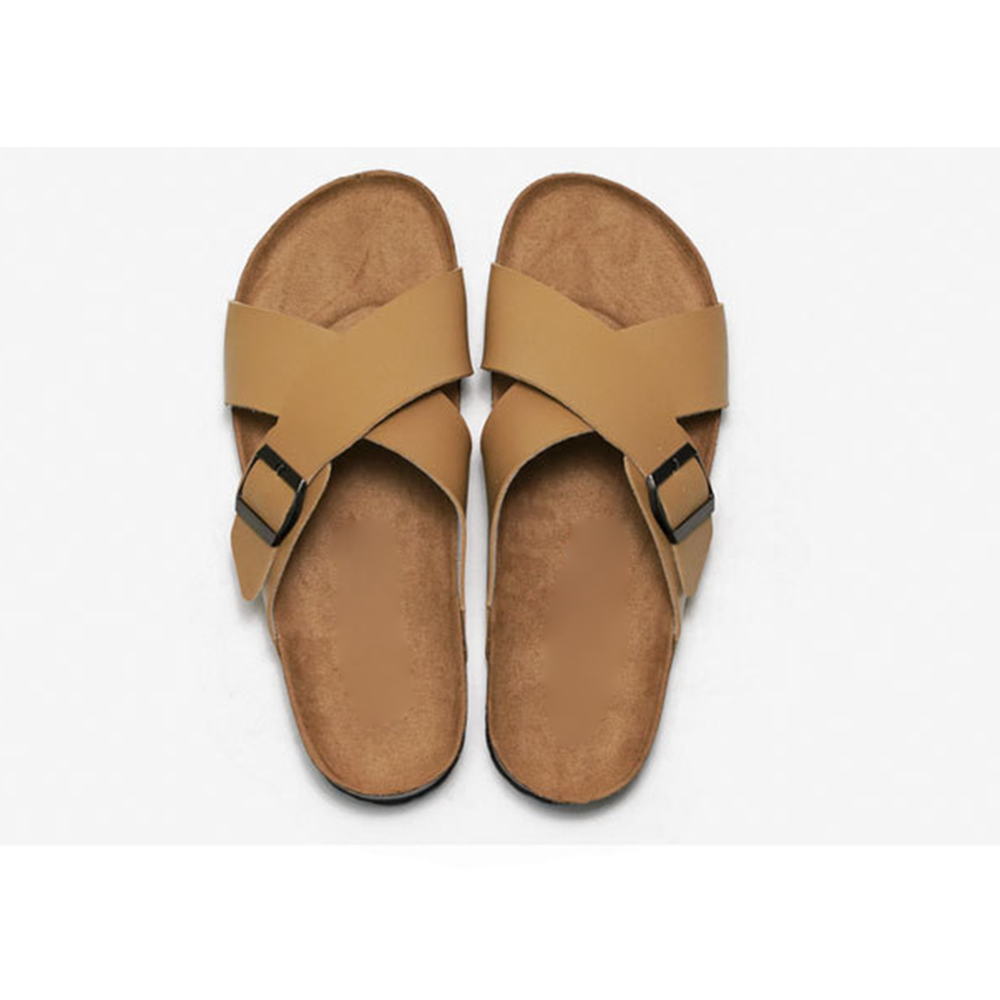 Men Cork Non-slip Sandals Cross Strap Male Fashion Beach Casual Shoes Summer Solid Color Flat Slippers for Men Rubber