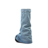 Lock Wedge Heel Platform Cowboy Botas Thigh Long Denim Chunky Fashion Wide Calf Boots for Women