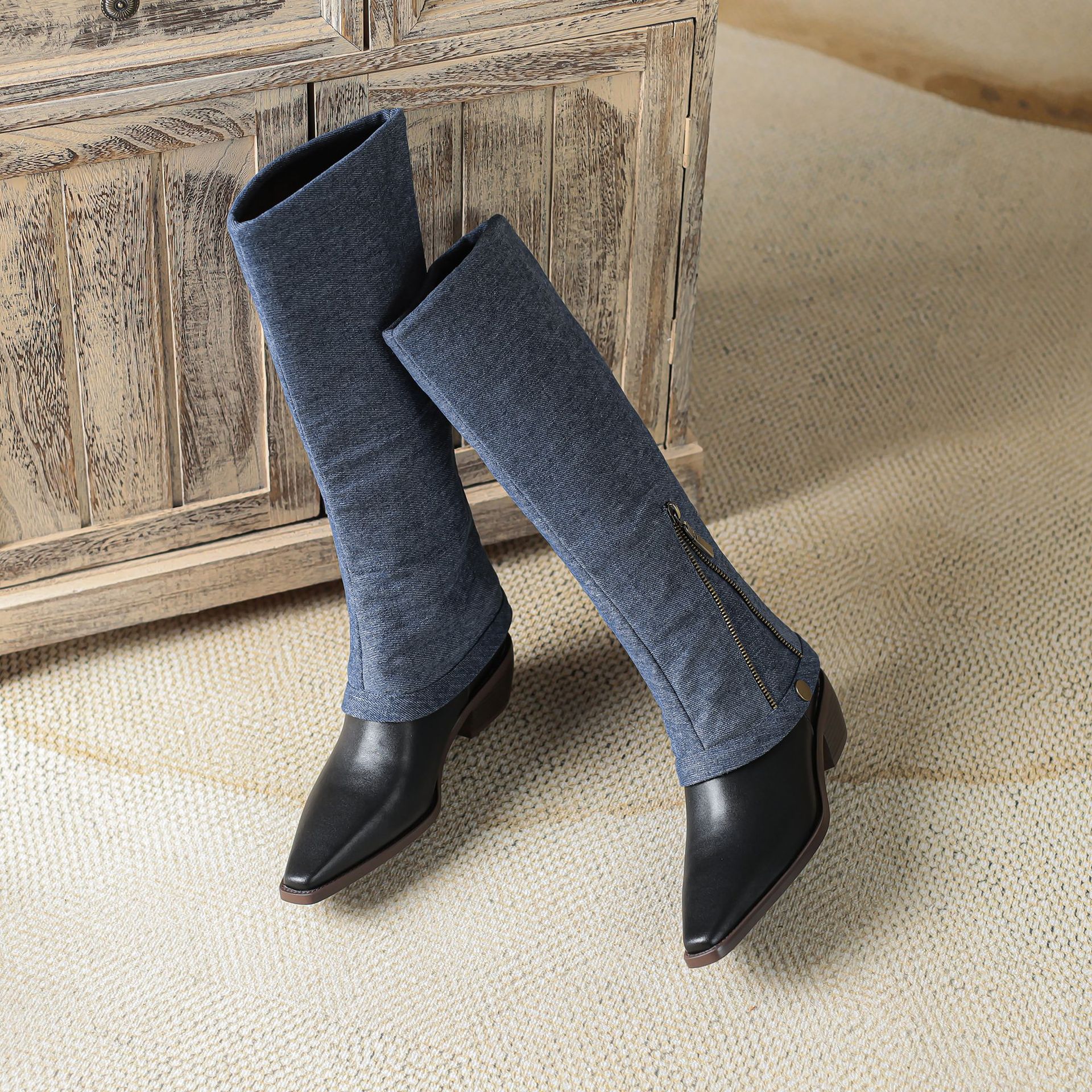 Denim Cowboy Boots Women Shoes Height Increasing Botas Altas Damas Women's Boots Winter Booties Boot Shoes 