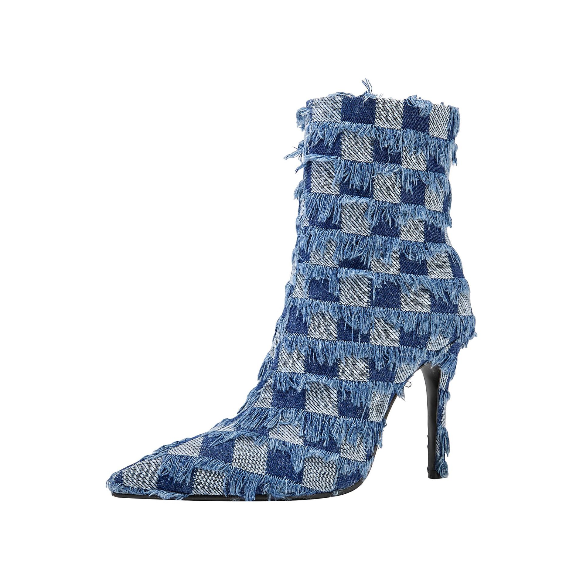 Denim Fur Boots Women Designer Boots Women Botas Para El Invierno Para Mujer Botas De Dama Heel Boots for Ladies