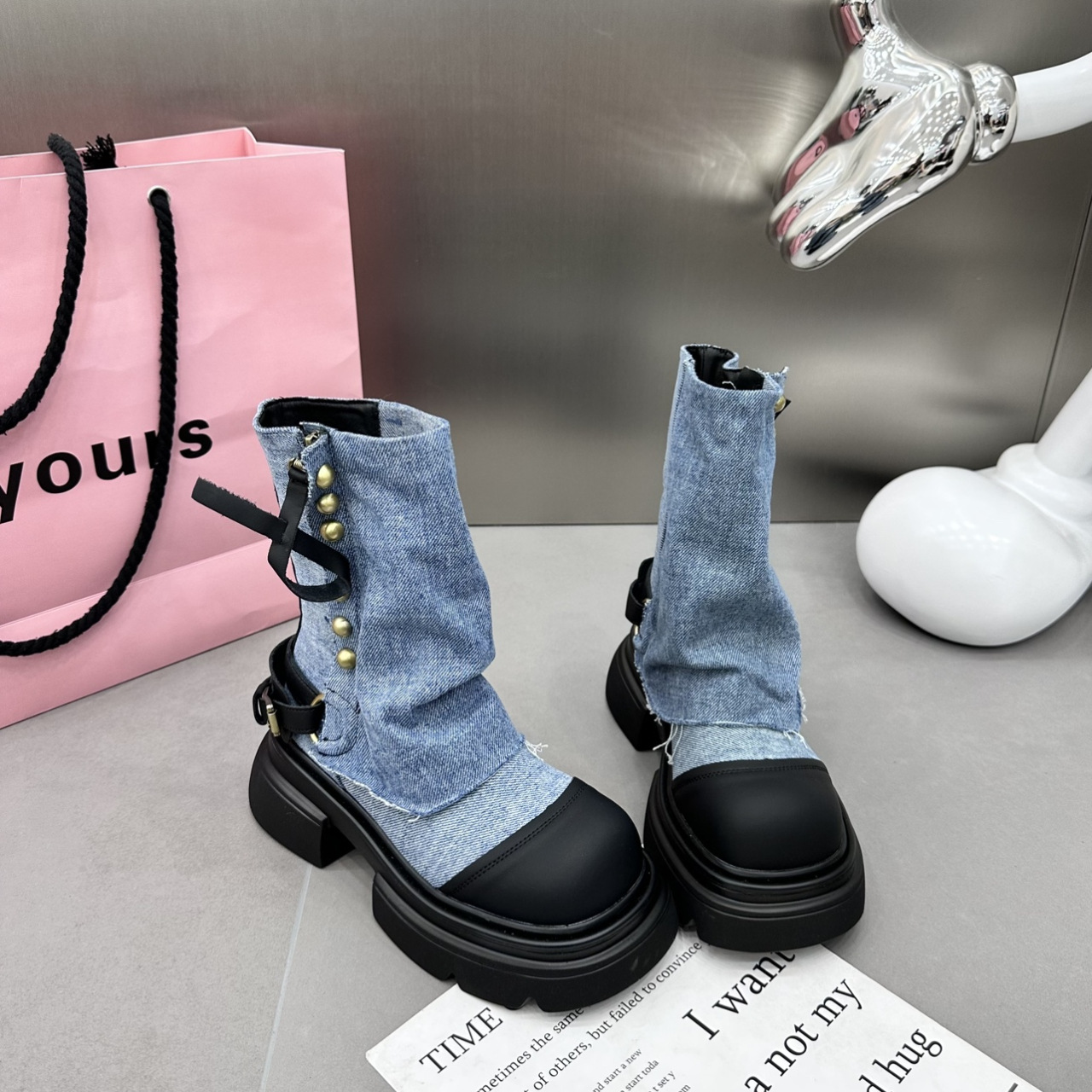 Custom Logo Denim Knee Boots Women's Customized boots for women