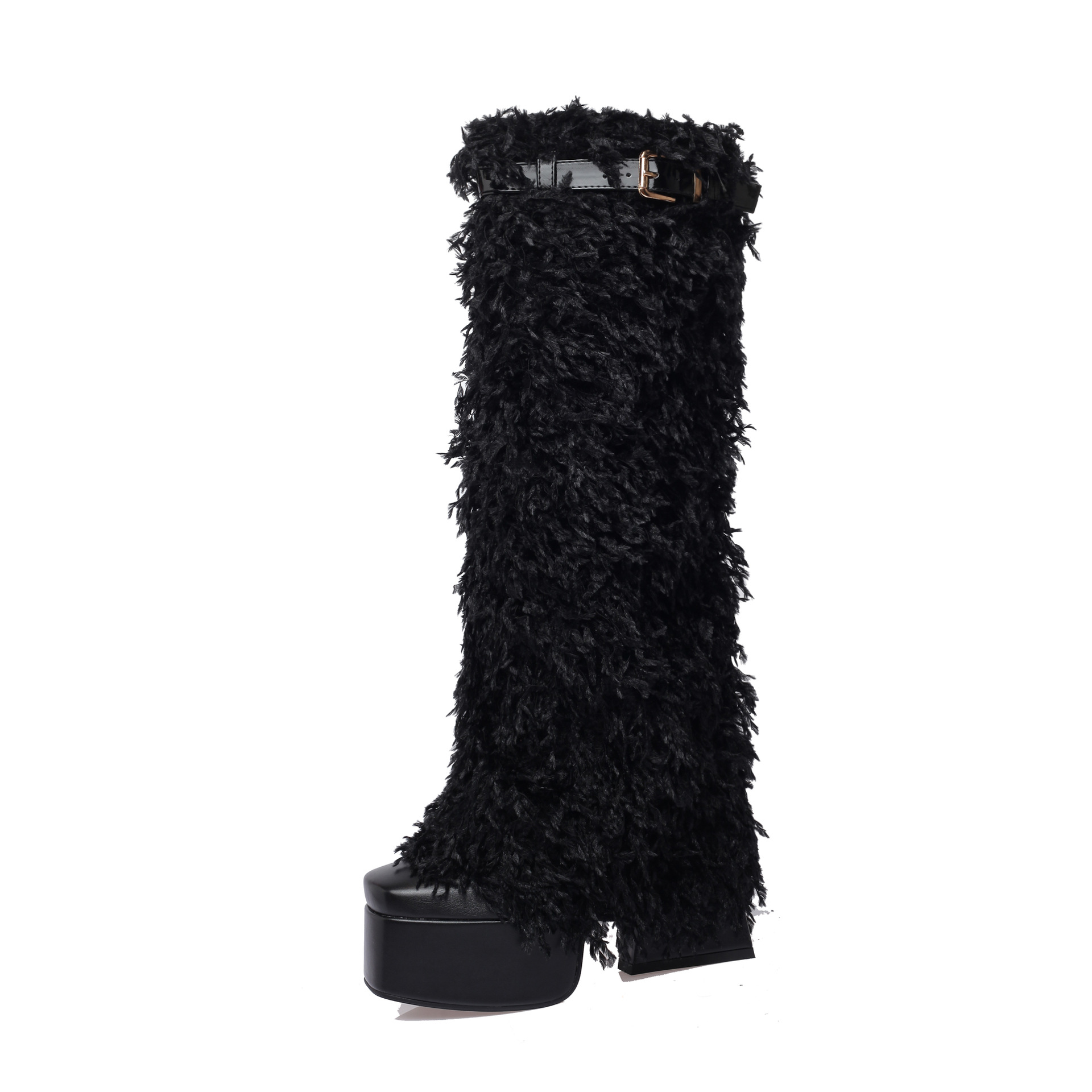 Denim Cowboy Motorcycle Botas Altas Hasta El Muslo Leather Boots Mujer Women Fur Boots Knee-high