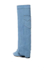 Wedge Heel Pointed Toe Denim Cowboy Knee High Long Boots Women Knee Botas Altas Shoes Custom Boots Button Booties for Women Girl