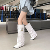 Denim Cowboy Botas Para Dama Leather Women High Heel Boots for Women Knee-high