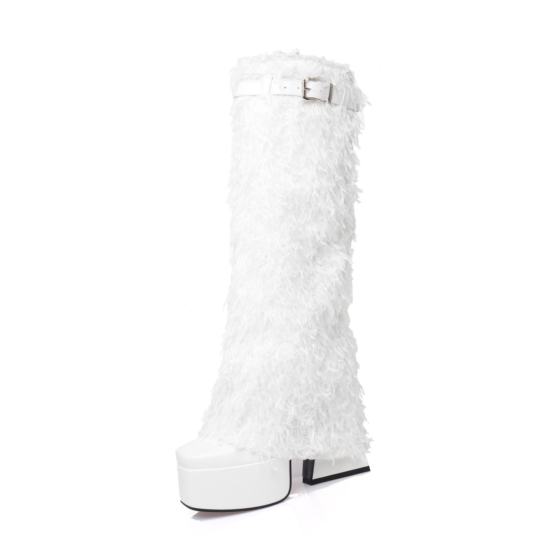 Denim Cowboy Motorcycle Botas Altas Hasta El Muslo Leather Boots Mujer Women Fur Boots Knee-high