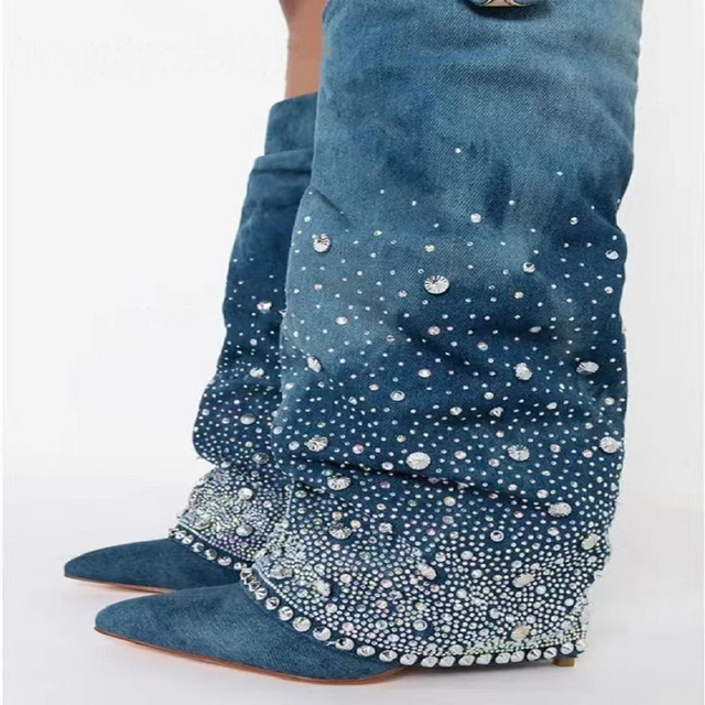 Denim Boots Women Shoes Knee-high Botas Femininas Cowboy Boots Botas Zapatos De Mujer Winter Boots for Men