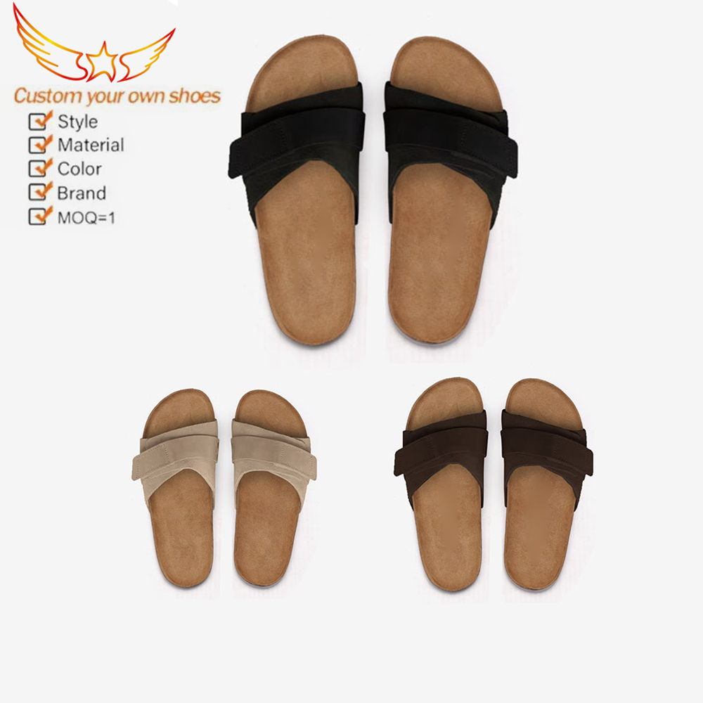 Fashion Solid Color Cork Bottom Beach Open Toe Strap Men's Summer Cork Leather Sole Slippers Sole Flat Sandals