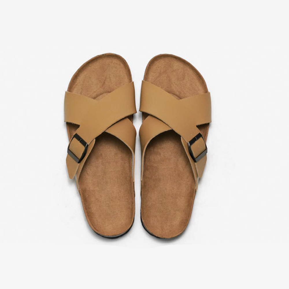 Beach Cross Band Causal Buckle Strap Flats Slippers Men's Sandals For Indoor Outdoor Cork Slides