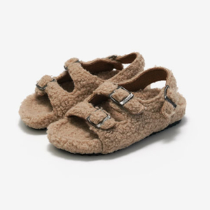 Winter Plush Kids Shoes Cork Sole Sandals Boys And Girls Wool Slippers Kids Home Shoes