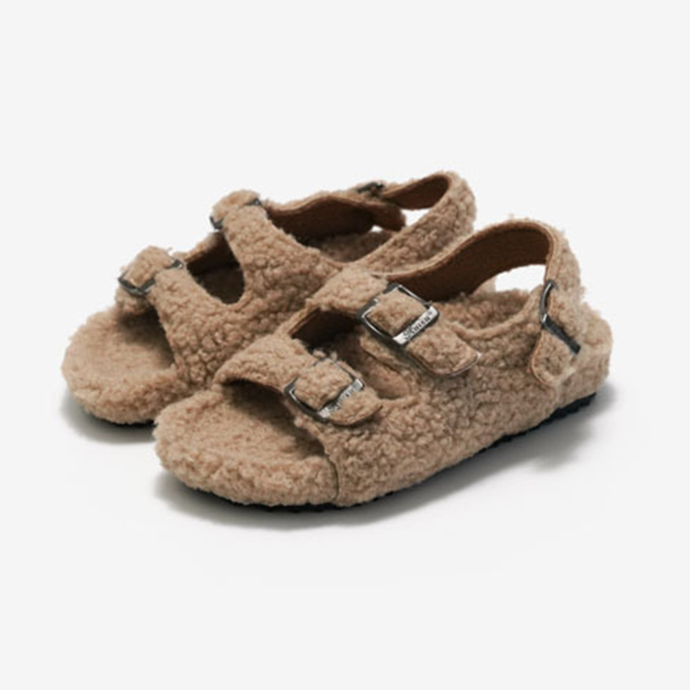 Winter Plush Kids Shoes Cork Sole Sandals Boys And Girls Wool Slippers Kids Home Shoes