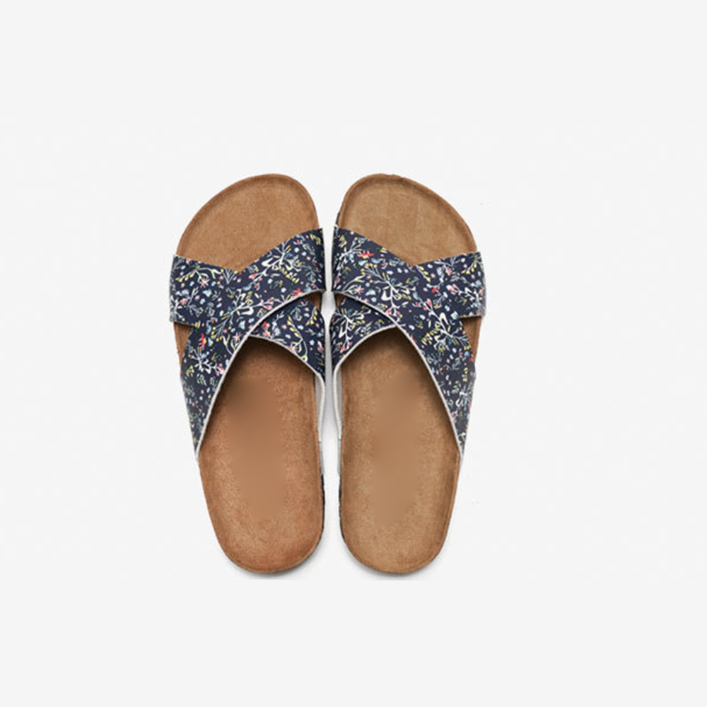 Women's Cork Slippers Cross Strap Breathable Light Flat Sandals Floral Design China Slippers