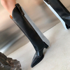 Leather Boots Women Knee-high Boots Botas De Moto Black Botas Moto Motocross Long Boots for Women